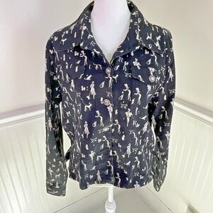 New Identity Vintage Black White Dog Walking‎ Pattern Jacket Women Size XL